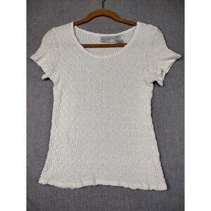 Worthington Essentials Women's White Textured Short Sleeve Scoop Neck Medium